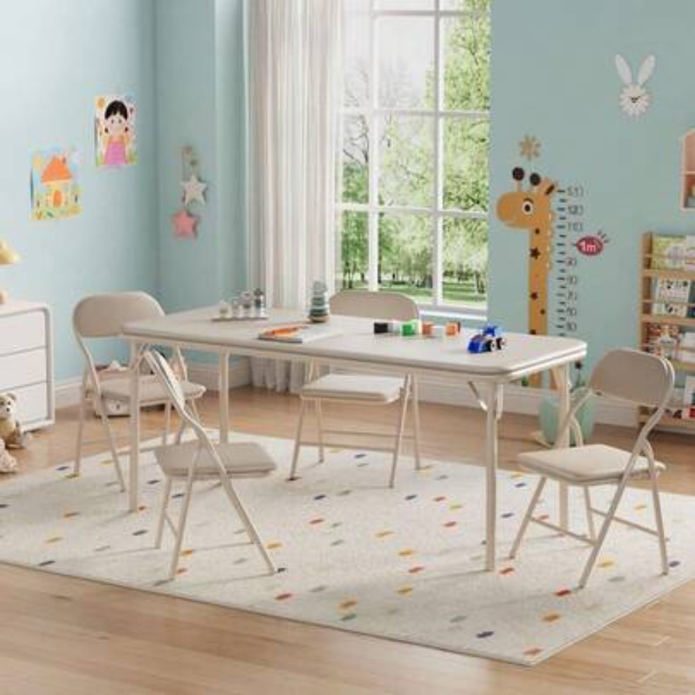 Outdoor Furniture Kids - 子供用アクティビティテーブルセット 折りたたみ式プレイテーブル 厚いPUレザー天板付き 幼児用アートクラフトデスク 室内・屋外使用可能 丈夫な子供用家具