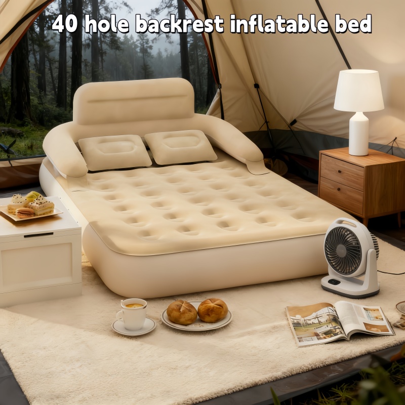 Outdoor Furniture Nearby - 屋外多機能2人用キャンプ用インフレータブルベッド、ポータブル背もたれ付きプラッシュインフレータブルソファ、エアクッションベッド、自宅での昼寝用