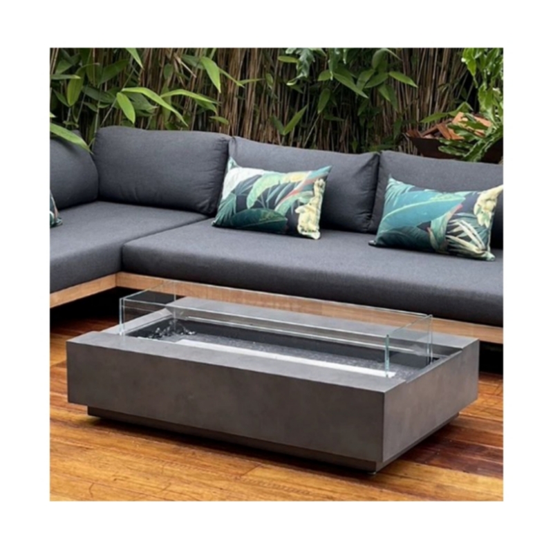 Outdoor Furniture Set With Fire Pit - モダンなコルテン鋼製ファイヤープレイス、ガス式屋外家具セット、テーブルトップ暖炉、大型ガス焚き火台