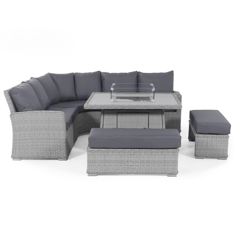 Outdoor Furniture Set With Fire Pit - ガーデンパティオソファセット 防水4ピース ウィッカー 全天候型 ラウンジ アルミラタン