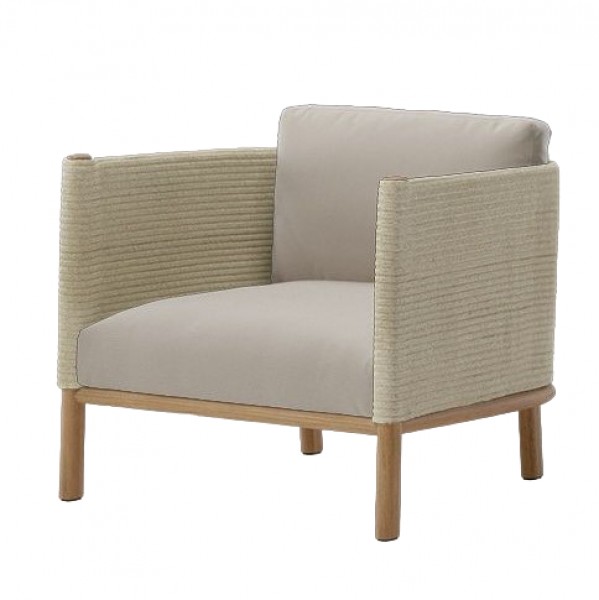 Outdoor Furniture Teak - チーク材フレーム、ロープ編み、速乾フォーム、一人掛けシングルソファ、屋外ガーデン家具、ホテル・レストラン用ソファ