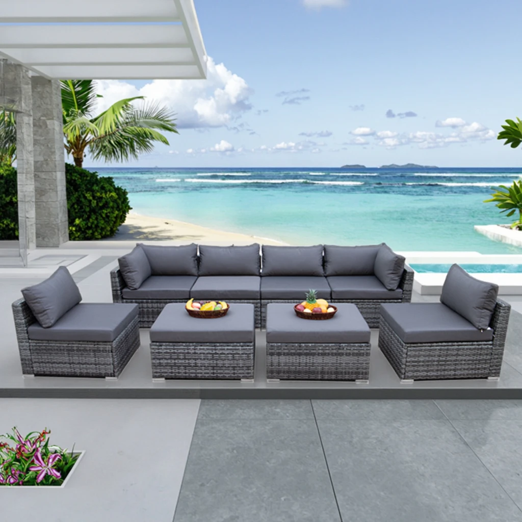 Outdoor Furniture Set With Fire Pit - 現代的な屋外家具ソファパティオ家具セットPEラタンガーデンセットウィッカーガーデンソファセット（ファイヤーピット付き）
