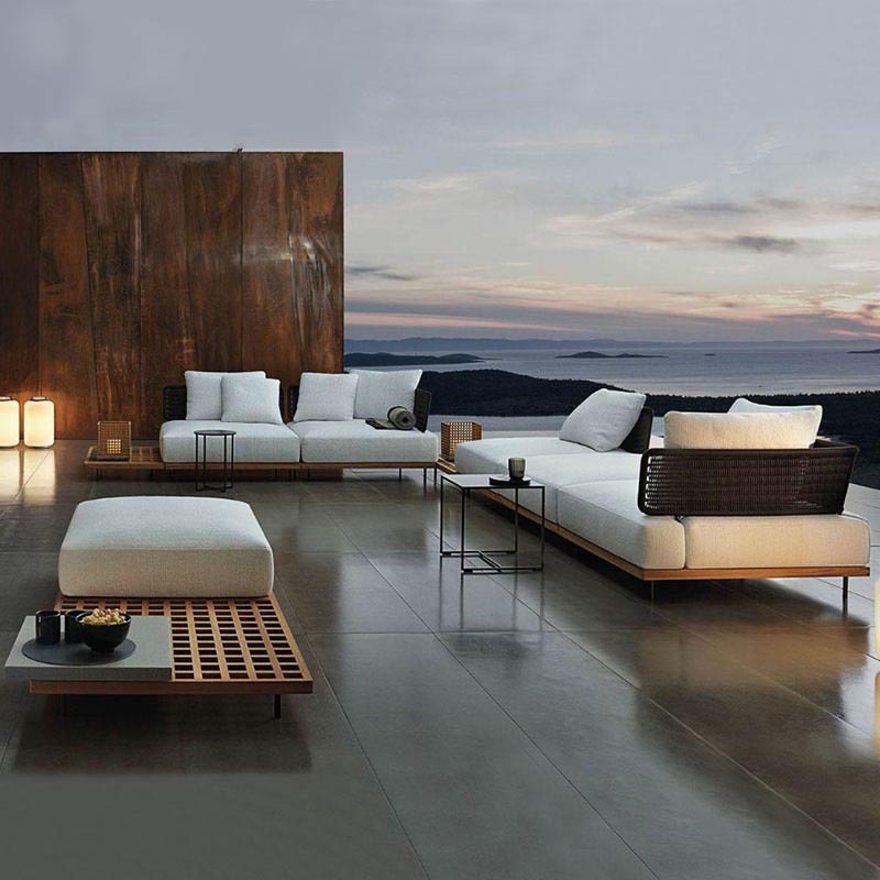 Outdoor Furniture Teak - 屋外ソファパティオヴィラテラス家具チーク防水屋外ガーデン屋外バルコニーラタンチェアソファコンビネーション