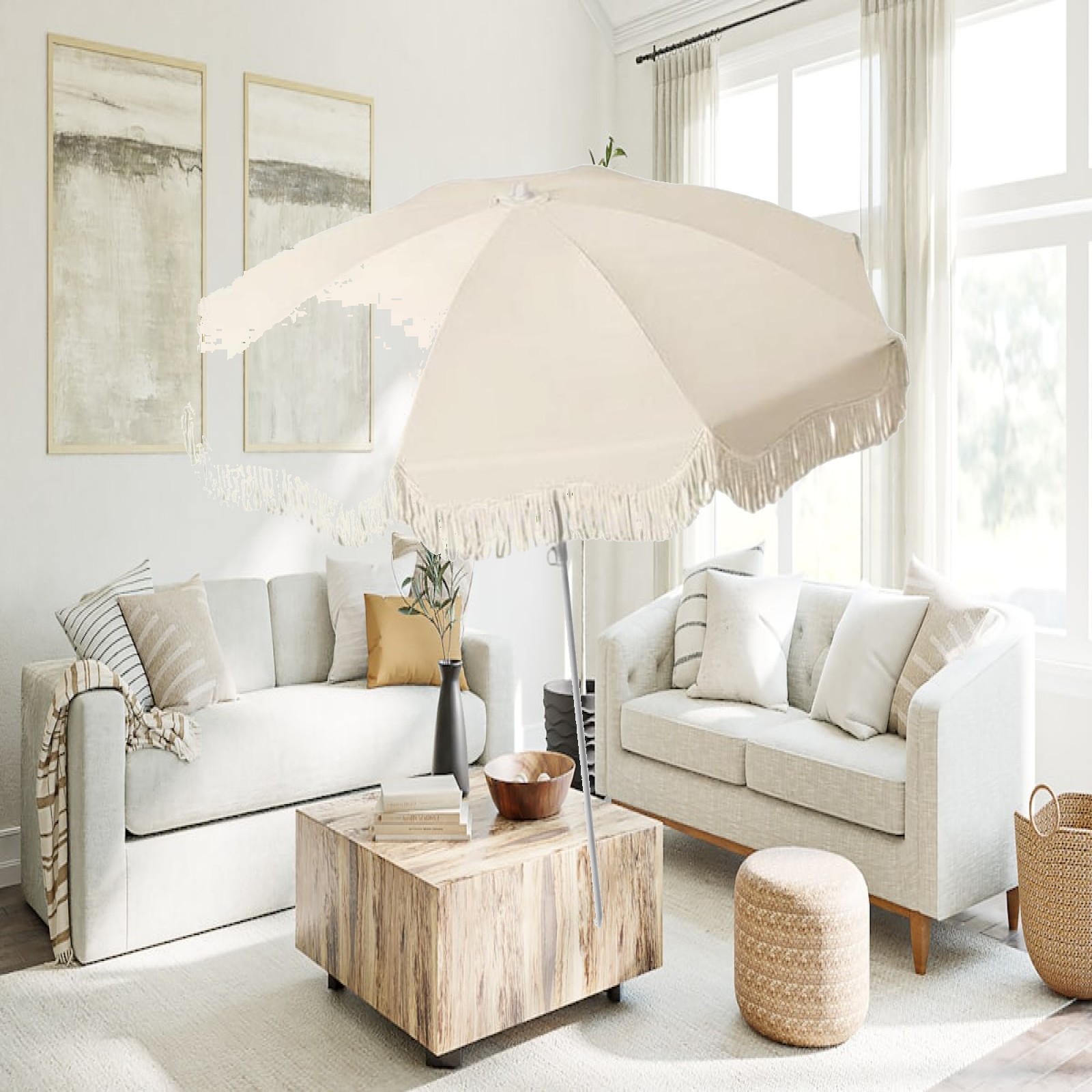 Outdoor Furniture Plus - フリンジパティオ傘 UPF50 プラス日焼け防止芸術的なパラソル 屋外ガーデン旅行ピクニック用