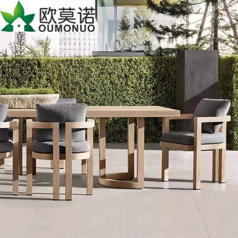Outdoor Furniture Teak - 北欧風チーク材ダイニングセット 1テーブル6脚 無垢材 ガーデンパティオバルコニーヴィラ家具セット