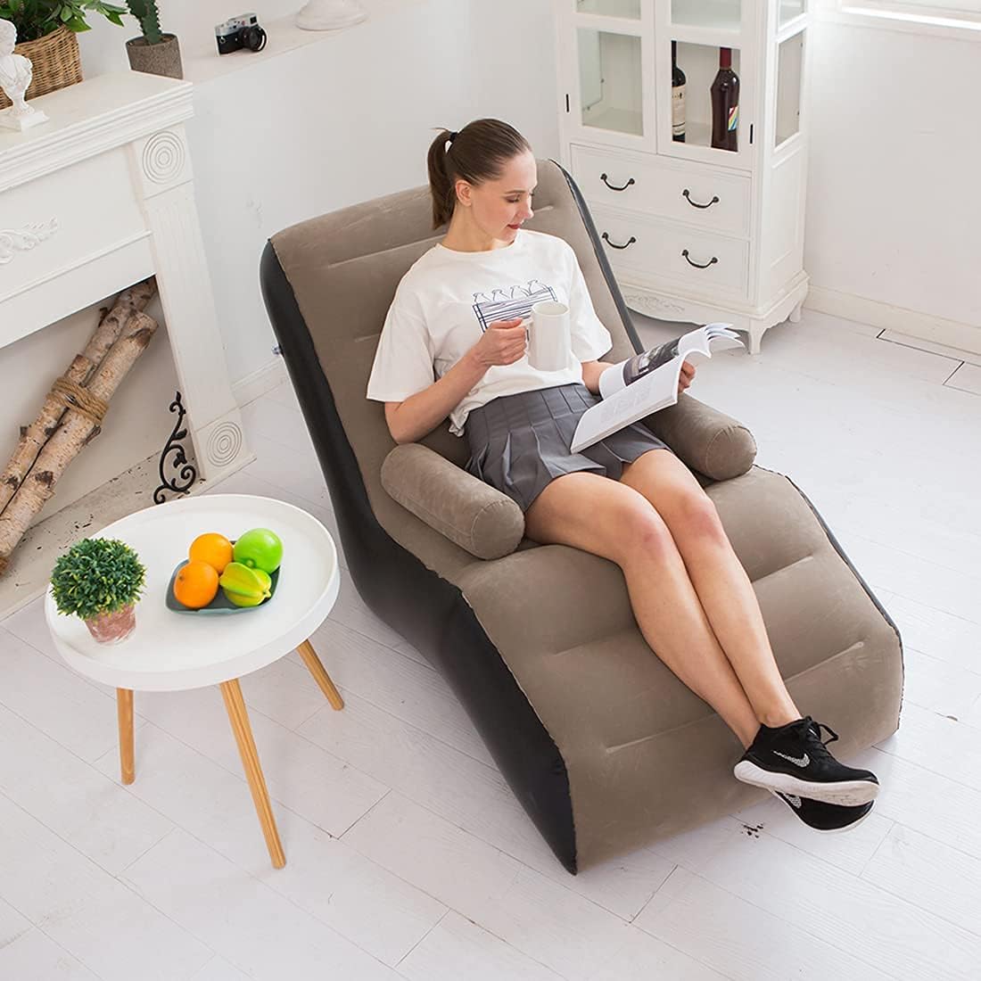 Outdoor Furniture Nearby - 折りたたみレイジーソファ、インフレータブルラウンジチェア厚みのある耐久性のある折り目、レジャーベッド睡眠用のコンパクトなゲームラウンジャーエアベンチ