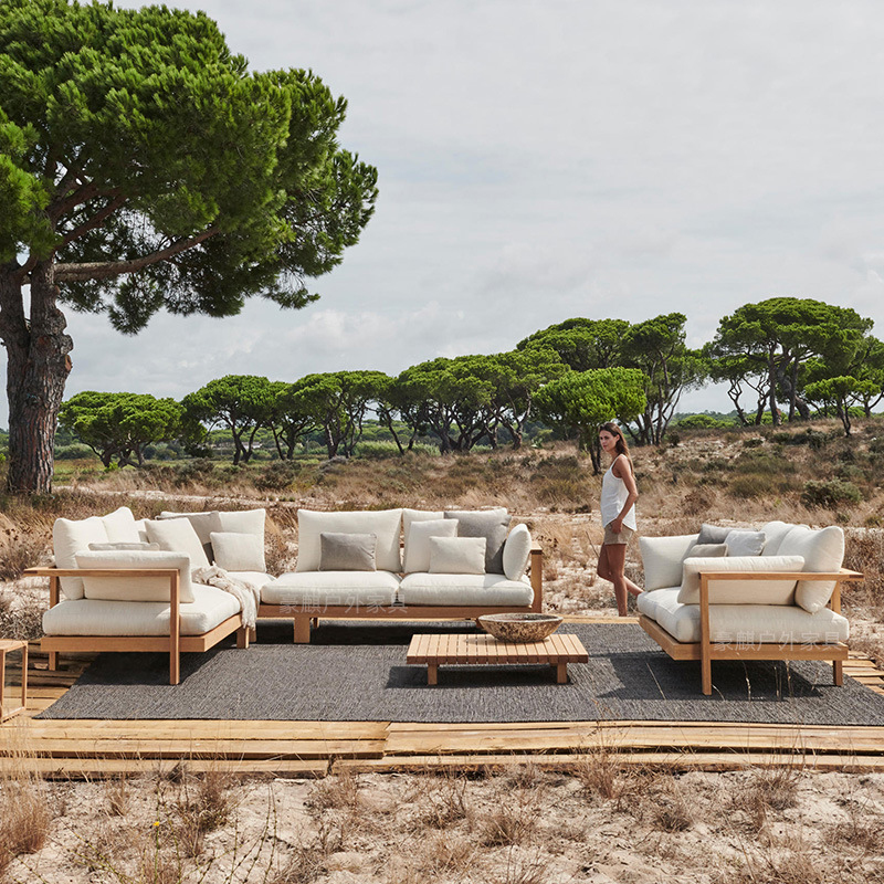 Outdoor Furniture Teak - チーク材セットの中庭バルコニー、防水・耐候性家具、テラス屋外レジャーソファ