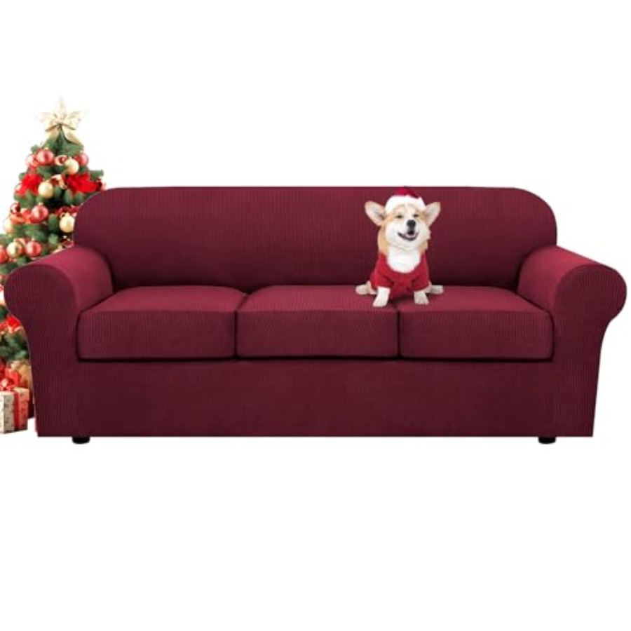 Outdoor Furniture Plus - 4ピース ストレッチソファカバー 3クッションカウチカバー リビングルーム家具用スリップカバー ベースカバー プラス