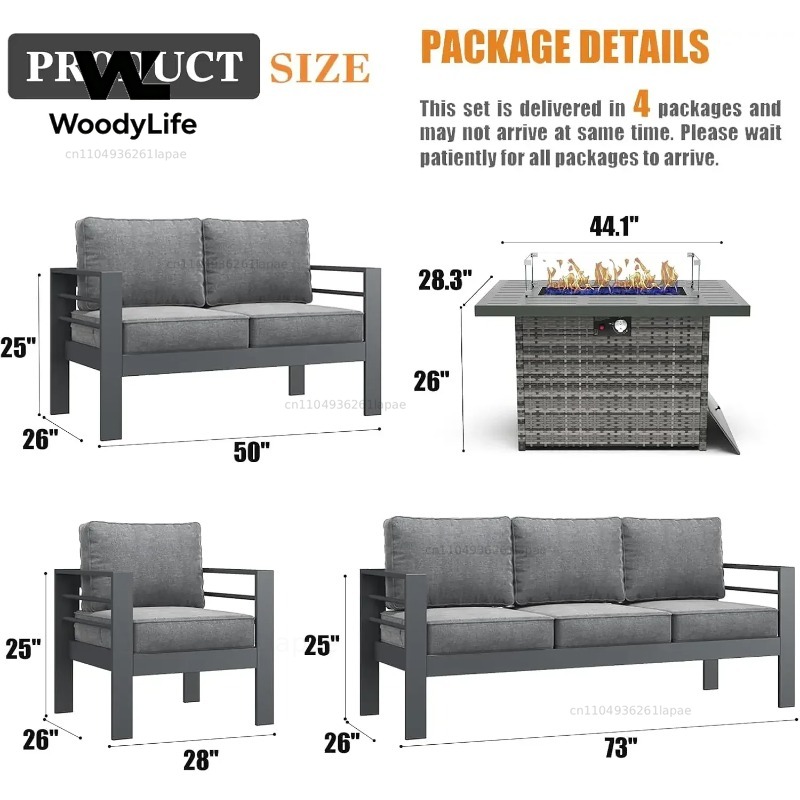 L5ピース モダンアルミ製パティオ家具セット、ファイヤーピッ - Outdoor Furniture Set With Fire Pit のレビューと価格