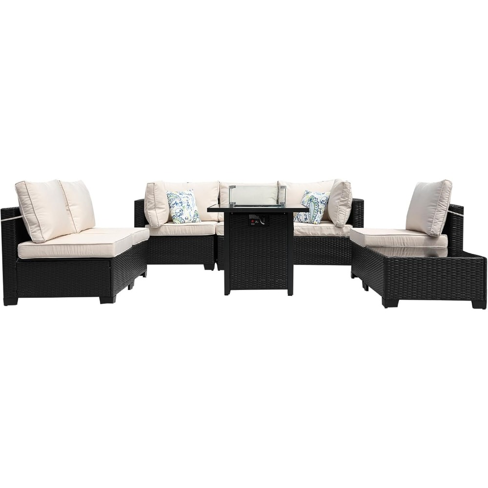 8ピースパティオ家具ラタンウィッカー屋外セクショナルソファ、 - Outdoor Furniture Set With Fire Pit のレビューと価格
