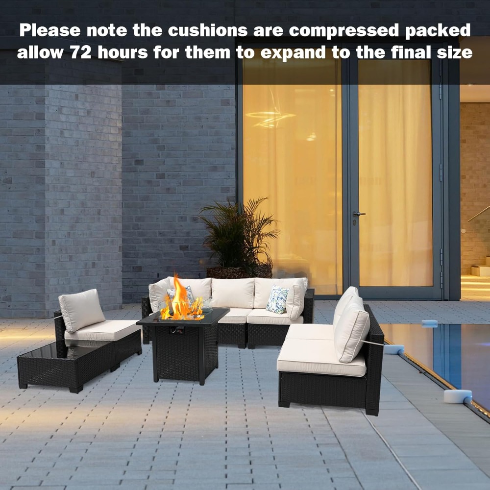 8ピースパティオ家具ラタンウィッカー屋外セクショナルソファ、 - Outdoor Furniture Set With Fire Pit のレビューと価格