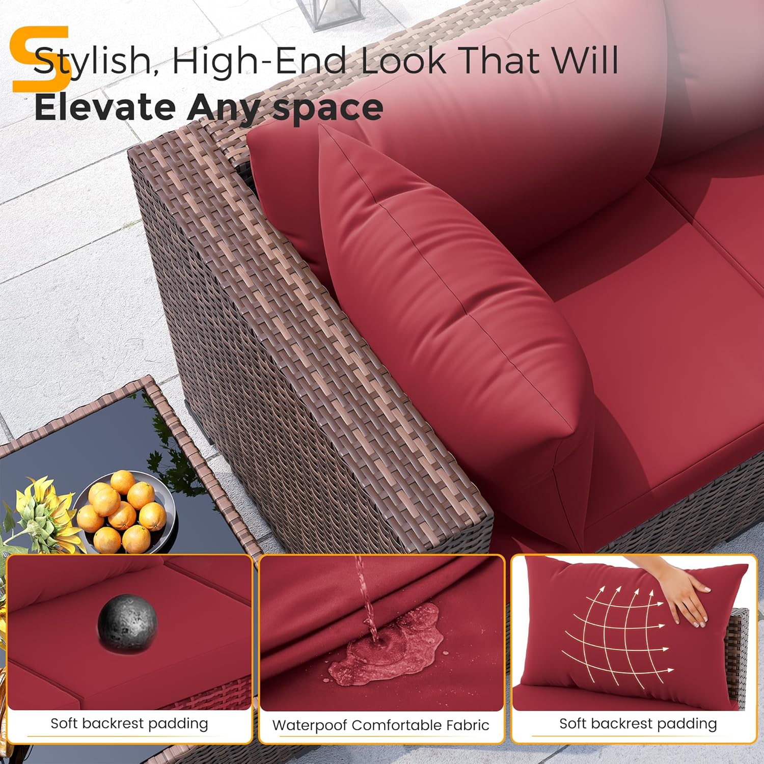 8ピース全天候型ウィッカーセクショナルソファ＆ファイヤーピッ - Outdoor Furniture Set With Fire Pit のレビューと価格