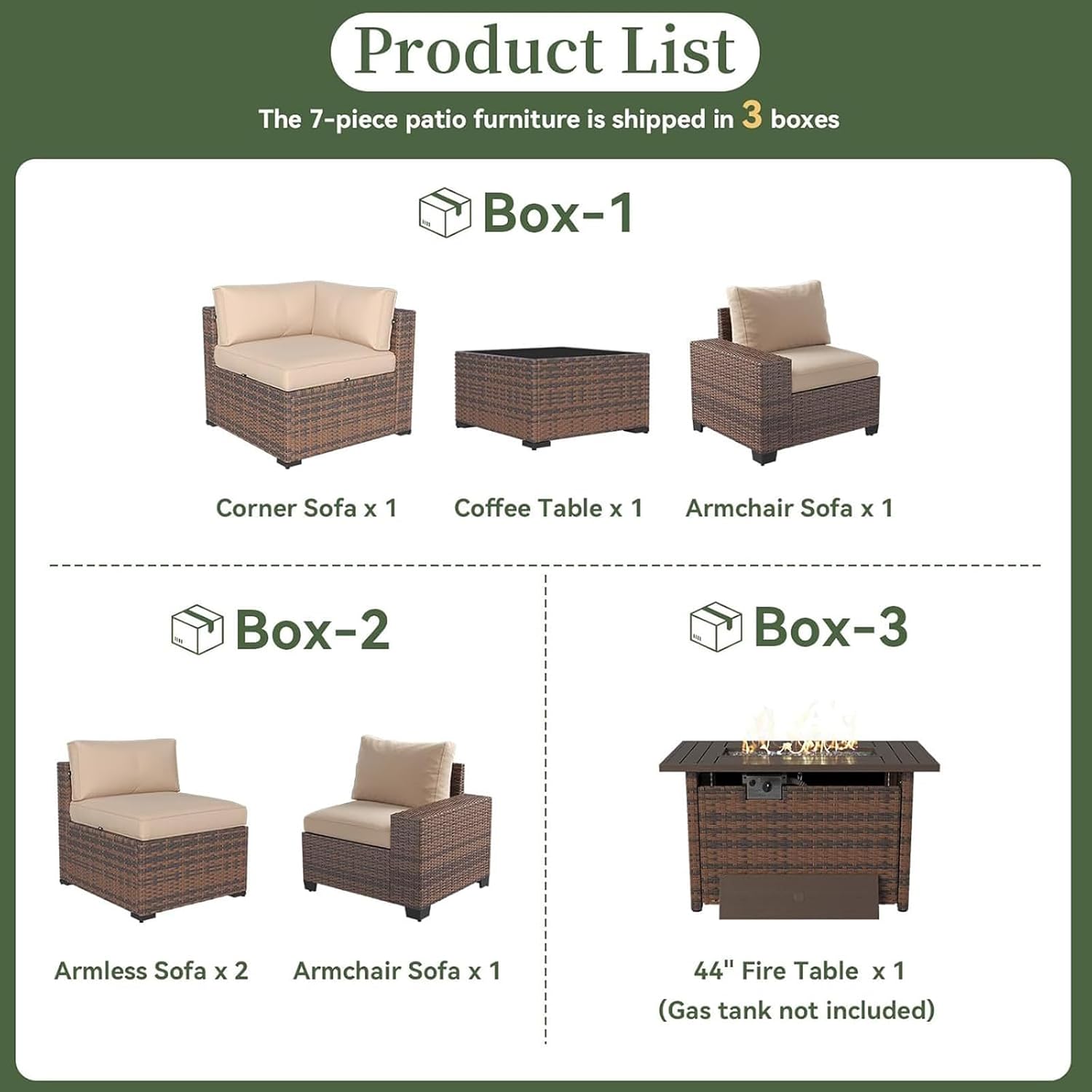 7点セットのパティオ家具セット、幅広いアームレストと44イン - Outdoor Furniture Set With Fire Pit のレビューと価格