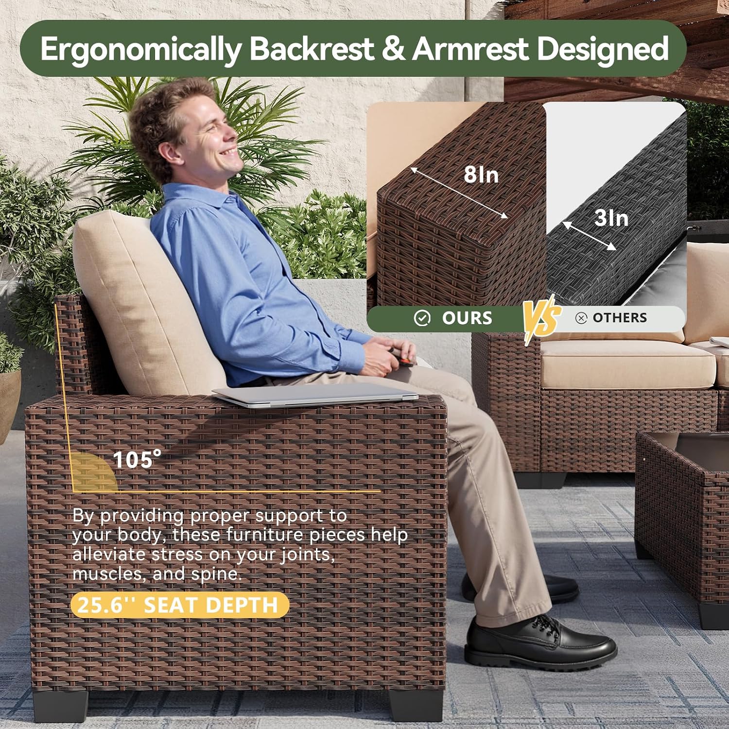7点セットのパティオ家具セット、幅広いアームレストと44イン - Outdoor Furniture Set With Fire Pit のレビューと価格