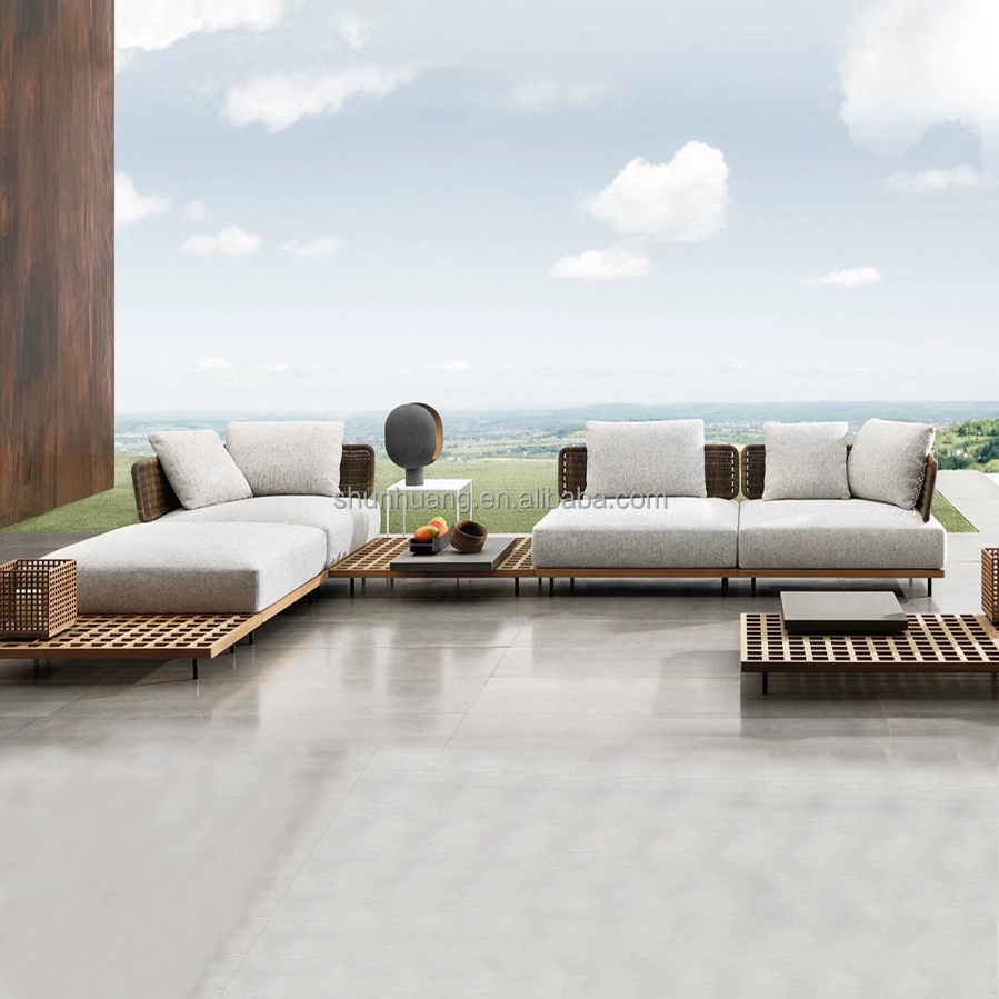 モダンガーデンソファセット屋外家具木製テラスソファコンビネー - Outdoor Furniture Teak のレビューと価格