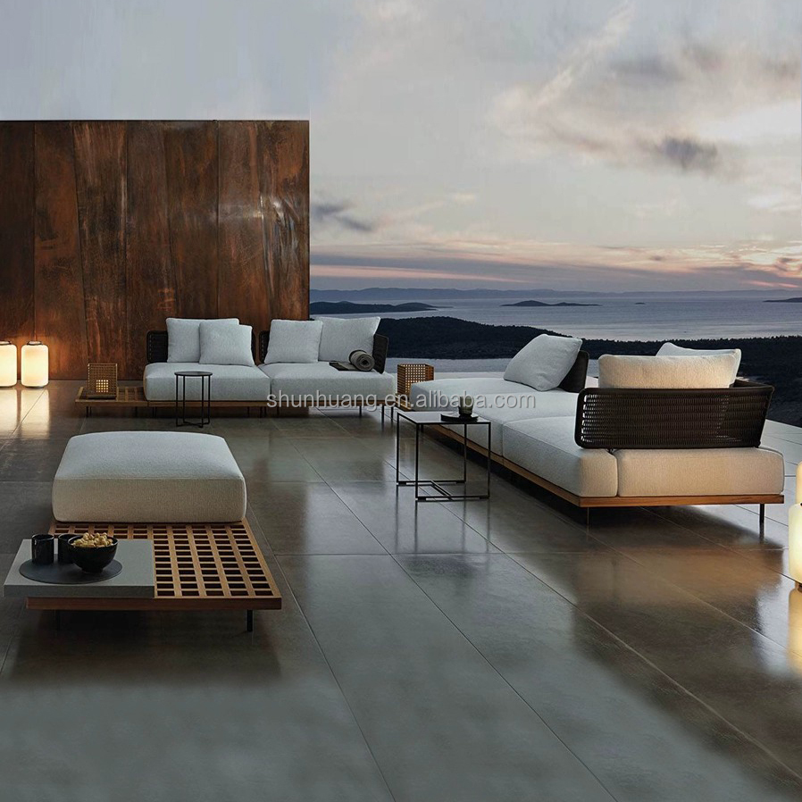 モダンガーデンソファセット屋外家具木製テラスソファコンビネー - Outdoor Furniture Teak のレビューと価格