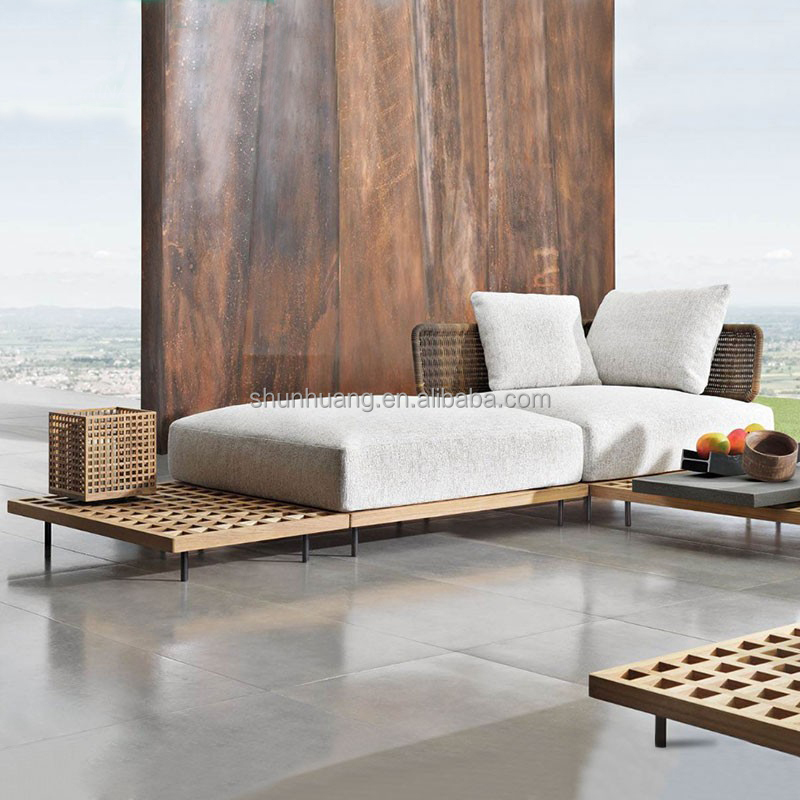 モダンガーデンソファセット屋外家具木製テラスソファコンビネー - Outdoor Furniture Teak のレビューと価格
