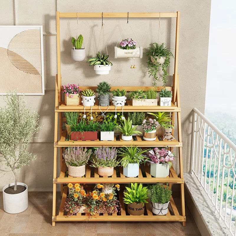無垢材フラワーシェルフ植物棚多層折りたたみ独創性デザイン植物 - Outdoor Furniture Design のレビューと価格