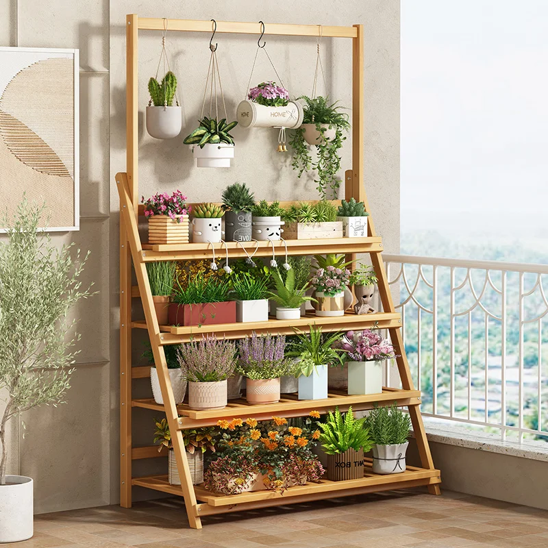 無垢材フラワーシェルフ植物棚多層折りたたみ独創性デザイン植物 - Outdoor Furniture Design のレビューと価格