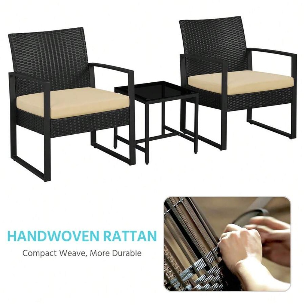 3ピースの屋外用籐製家具セット（籐製チェア2脚とコーヒーテー - Outdoor Furniture Design のレビューと価格