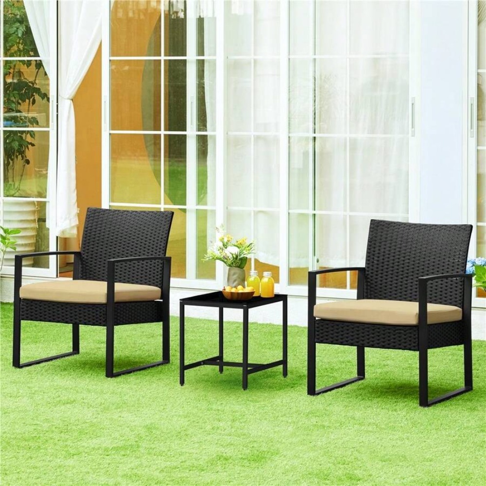 3ピースの屋外用籐製家具セット（籐製チェア2脚とコーヒーテー - Outdoor Furniture Design のレビューと価格