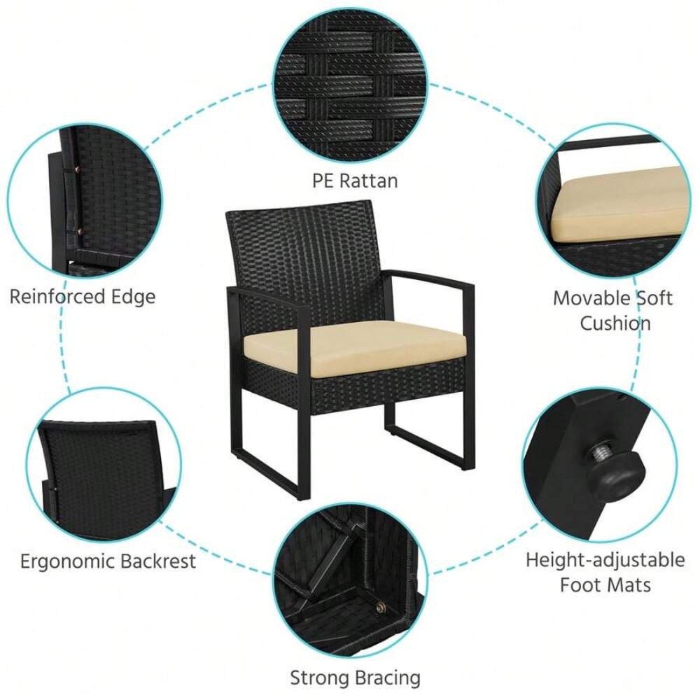 3ピースの屋外用籐製家具セット（籐製チェア2脚とコーヒーテー - Outdoor Furniture Design のレビューと価格