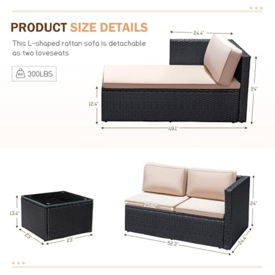 屋外パティオ家具セット：ベージュの籐製ラタン製セクショナルソ - Outdoor Furniture Plus のレビューと価格