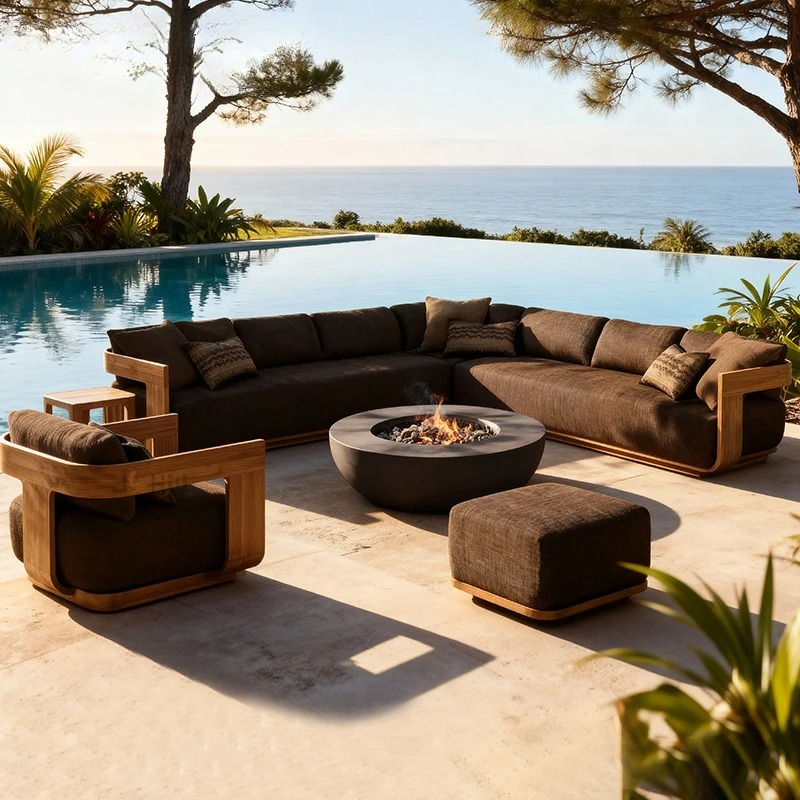 ソファ、防水UV耐性クッション付き、屋外木製家具、カスタマイ - Outdoor Furniture Teak のレビューと価格