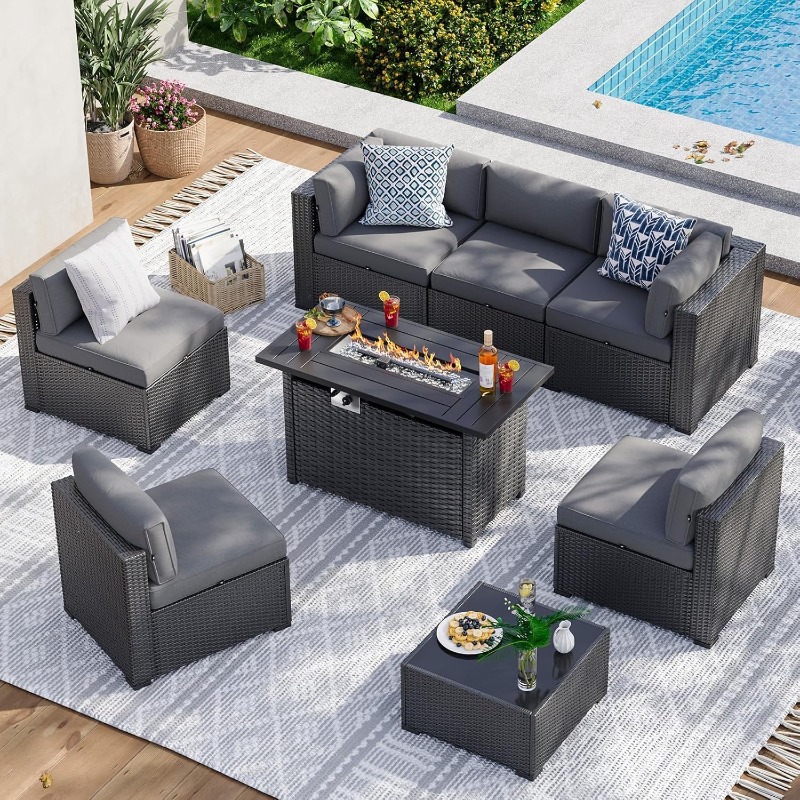 Aoxun 8点パティオ家具セット（44インチのファイヤーピ - Outdoor Furniture Set With Fire Pit のレビューと価格