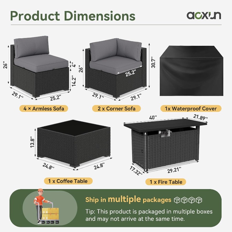Aoxun 8点パティオ家具セット（44インチのファイヤーピ - Outdoor Furniture Set With Fire Pit のレビューと価格