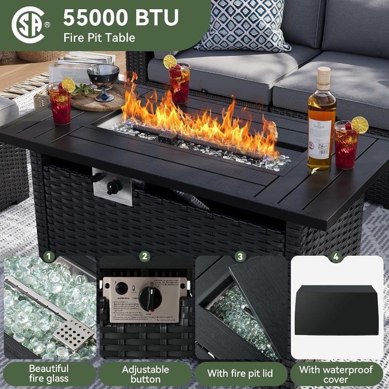 Aoxun 8点パティオ家具セット（44インチのファイヤーピ - Outdoor Furniture Set With Fire Pit のレビューと価格