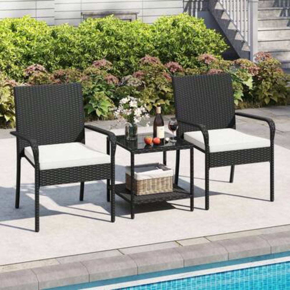 3ピースパティオ家具セット、屋外用ウィッカー製会話用チェアと - Outdoor Furniture Plus のレビューと価格