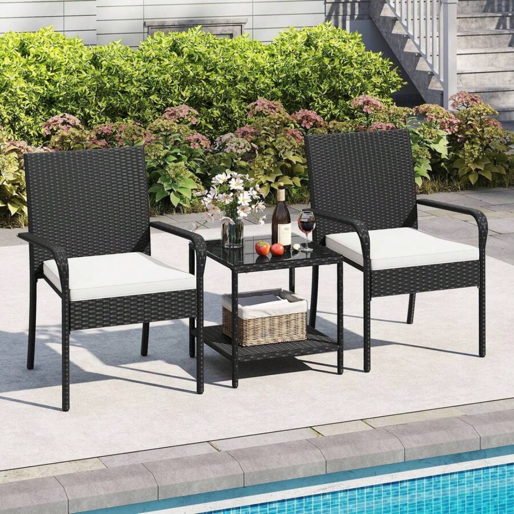3ピースパティオ家具セット、屋外用ウィッカー製会話用チェアと - Outdoor Furniture Plus のレビューと価格
