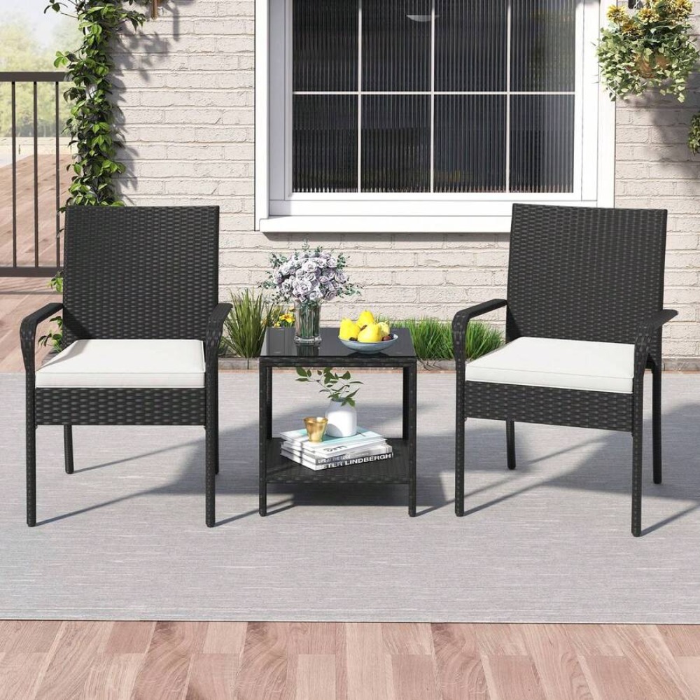 3ピースパティオ家具セット、屋外用ウィッカー製会話用チェアと - Outdoor Furniture Plus のレビューと価格