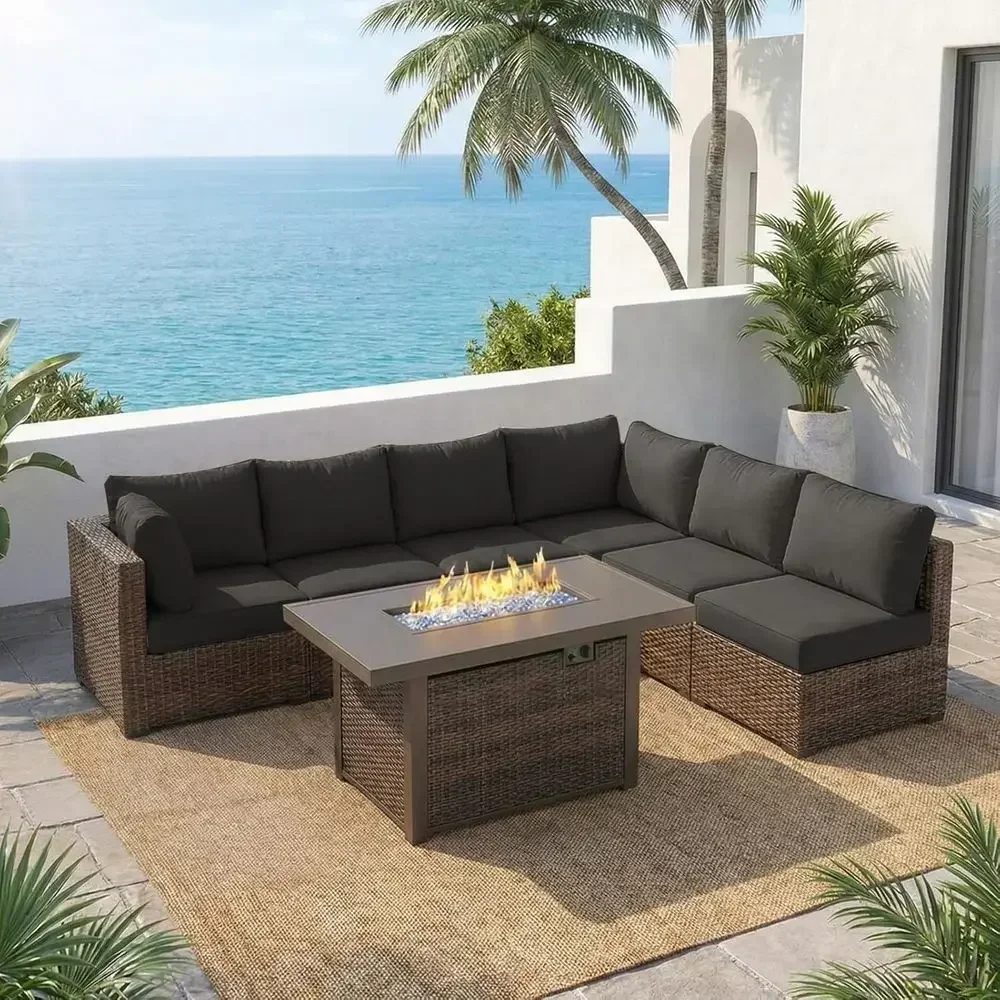 7点セットの屋外パティオ家具セット、42インチのファイヤーピ - Outdoor Furniture Set With Fire Pit のレビューと価格