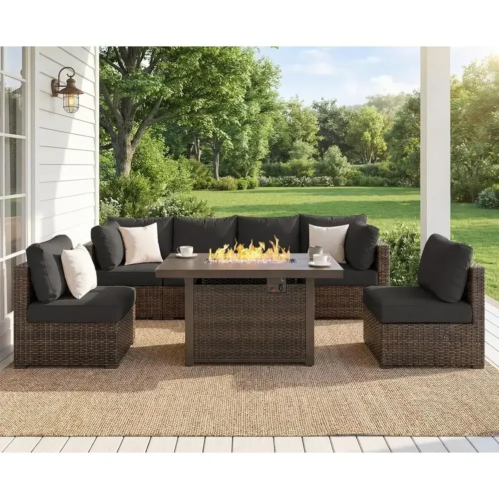 7点セットの屋外パティオ家具セット、42インチのファイヤーピ - Outdoor Furniture Set With Fire Pit のレビューと価格