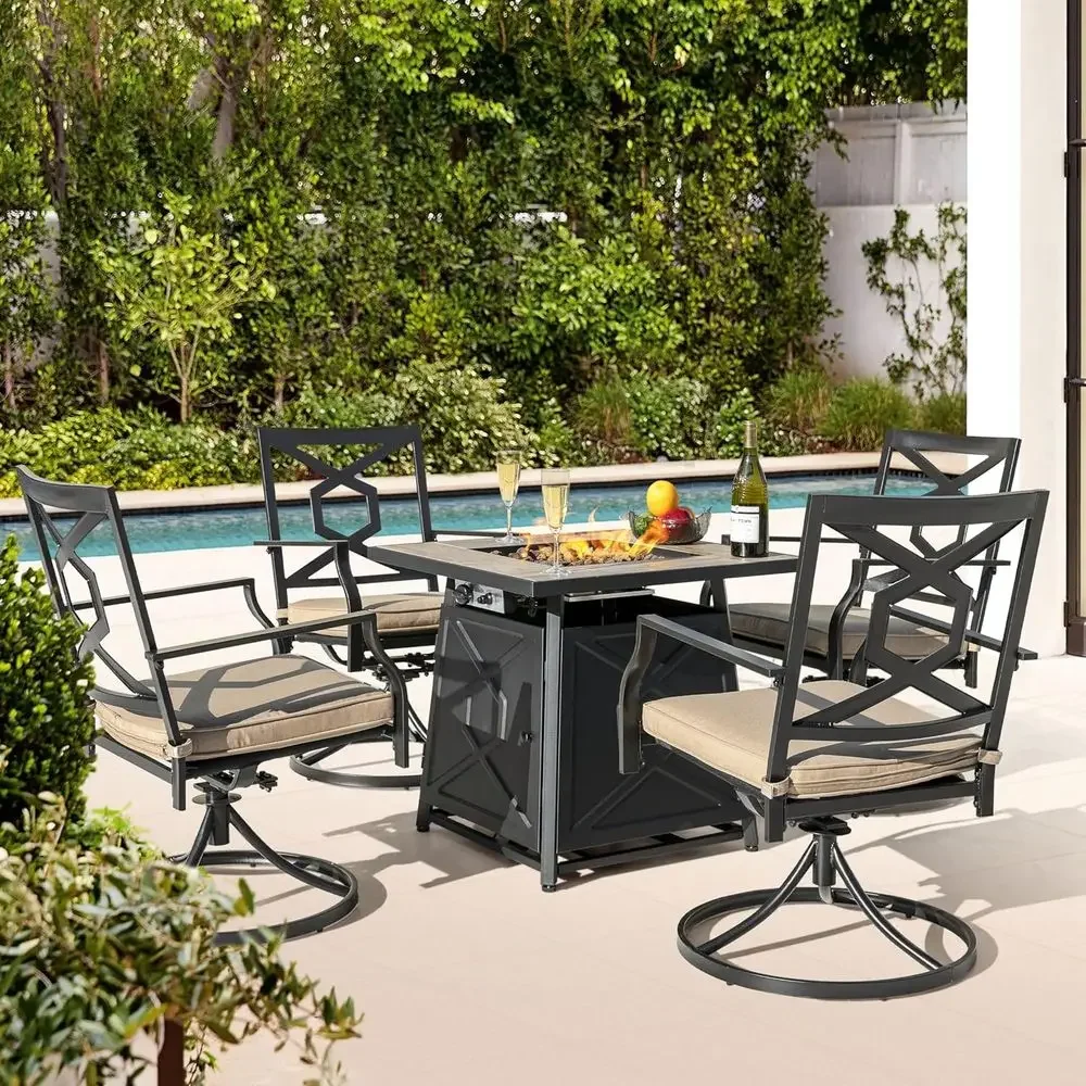 5点セットの屋外パティオ家具セット、ファイヤーピットテーブル - Outdoor Furniture Set With Fire Pit のレビューと価格