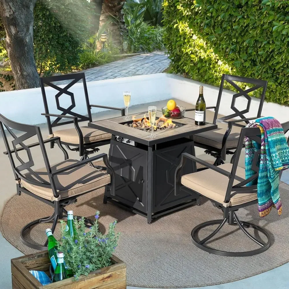 5点セットの屋外パティオ家具セット、ファイヤーピットテーブル - Outdoor Furniture Set With Fire Pit のレビューと価格