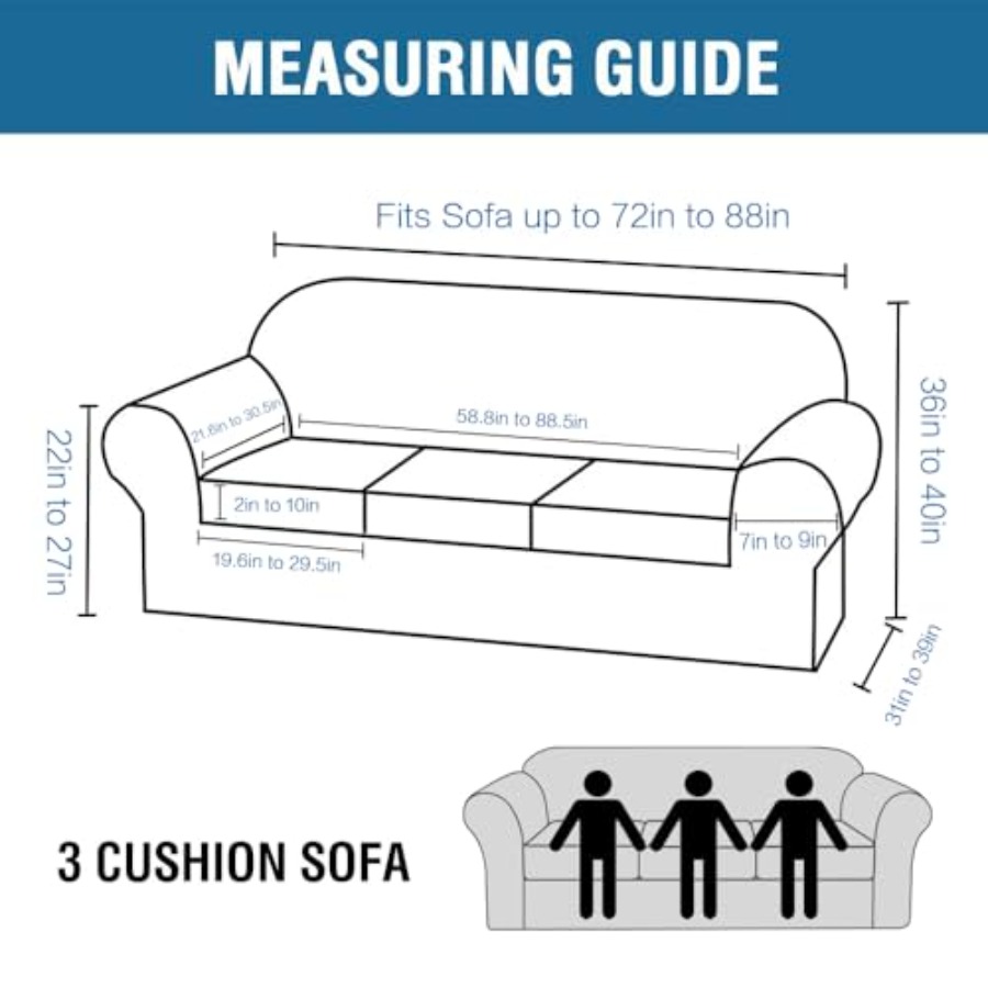 4ピース ストレッチソファカバー 3クッションカウチカバー  - Outdoor Furniture Plus のレビューと価格