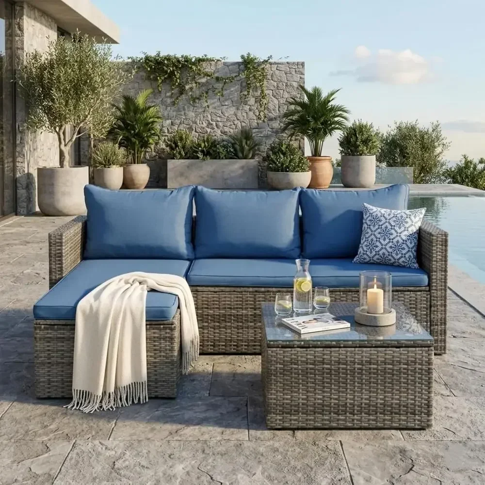 4ピース屋外用籐製パティオ家具セット、43インチプロパンファ - Outdoor Furniture Set With Fire Pit のレビューと価格