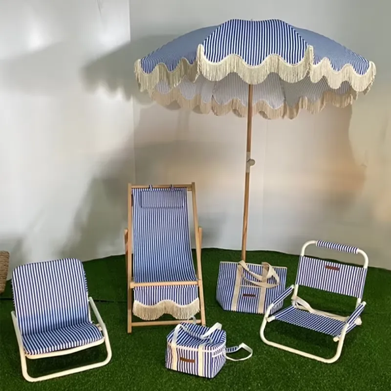 カスタムコットンキャンバスビーチパラソル（フリンジ付き、UV - Outdoor Furniture Plus のレビューと価格